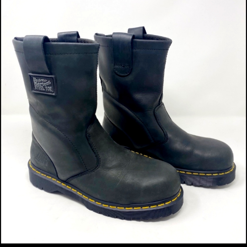 [Doc Martens] Steel Toe Leather Moto Pull On Boots